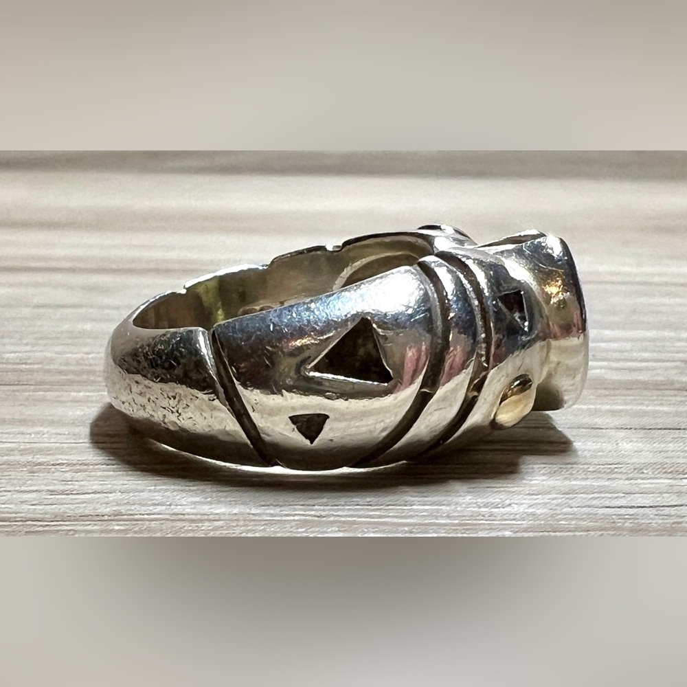 Vintage Designer John Atencio Sterling Silver & 18K Gold Peridot Ring, Size 6 - Picture 5 of 11